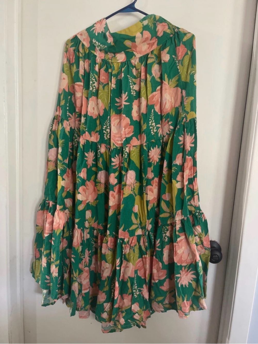 NATURAL LIFE Green Floral Tiered Maxi Skirt with Pink Blooms